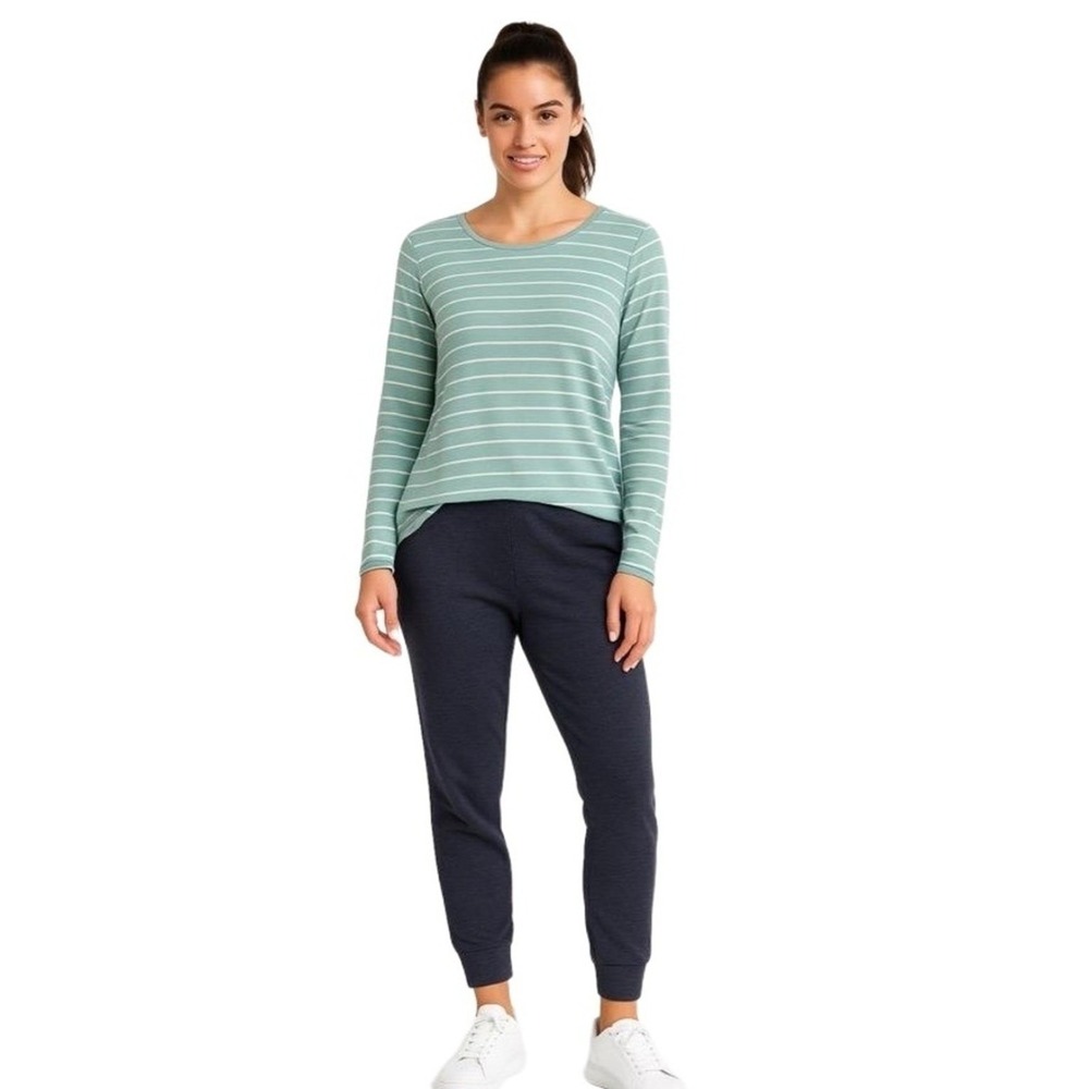 Pink Clover Shirt Womens‎ M Twist Back Green & White Striped Long Sleeve  Active